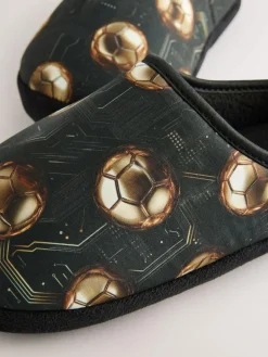 Online Next Black/Gold Football Warm Lined Slipper Mules