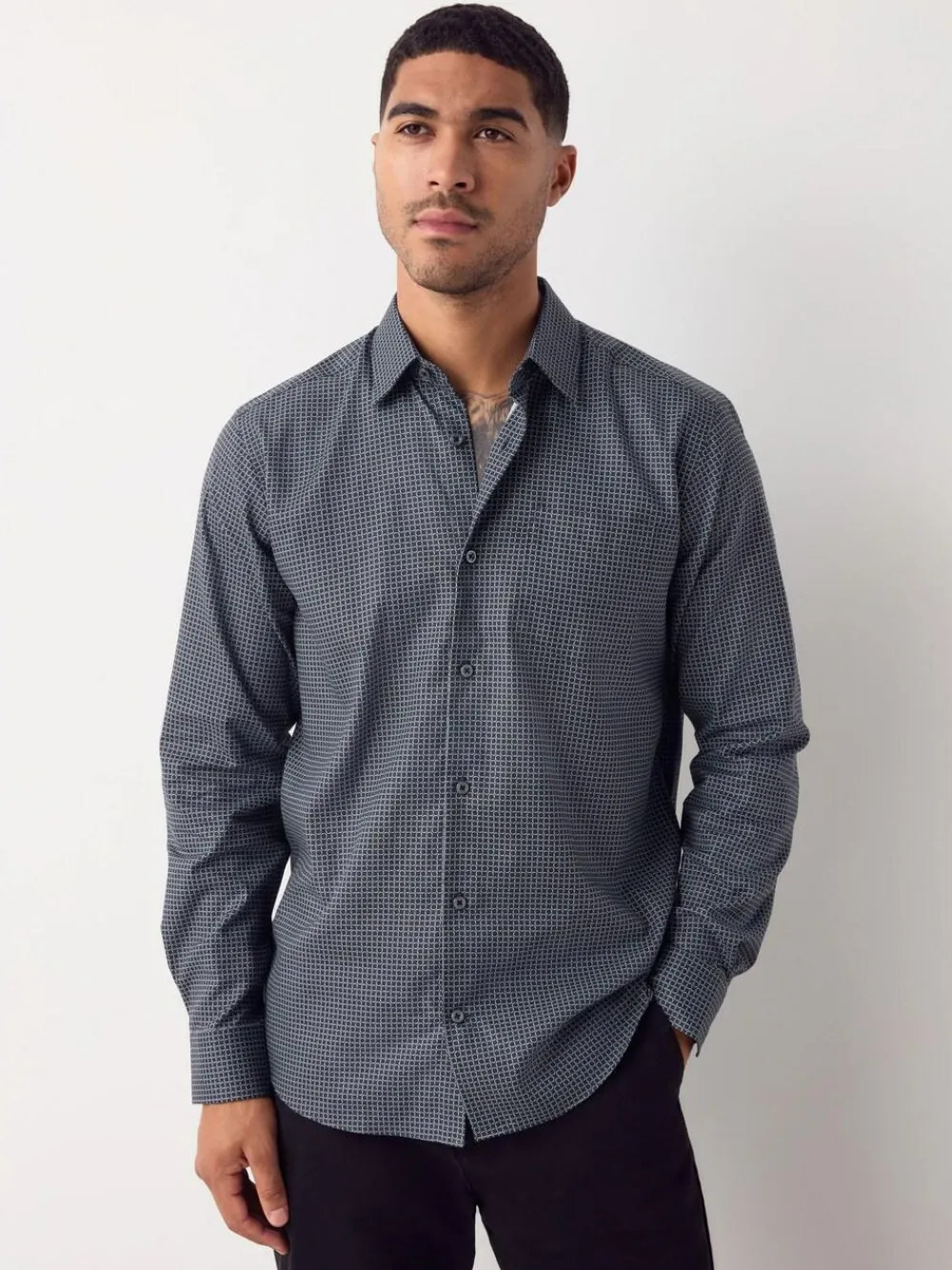 Outlet Next Regular Fit Long Sleeve Print Shirt Black/Gold Link