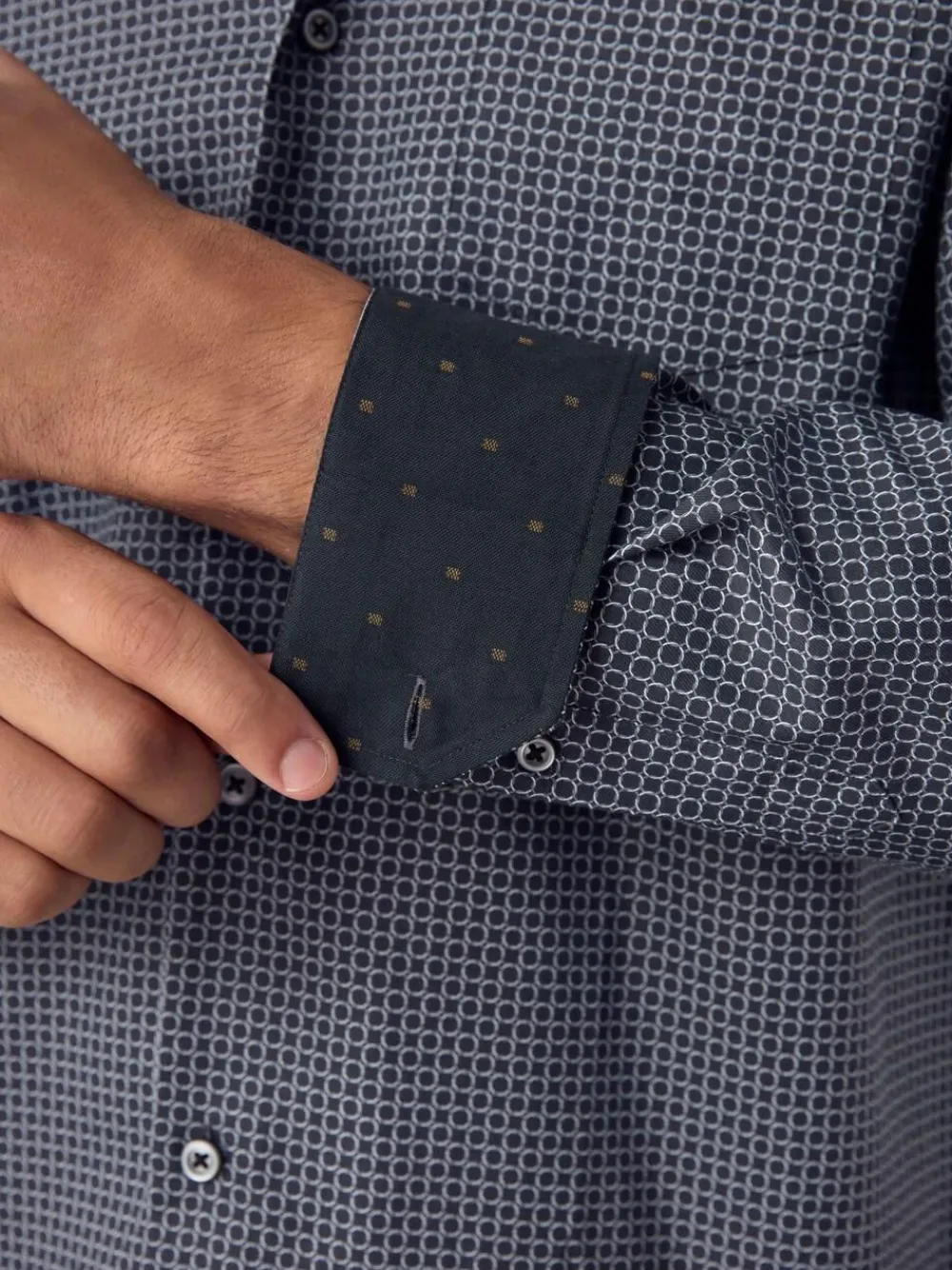 Outlet Next Regular Fit Long Sleeve Print Shirt Black/Gold Link