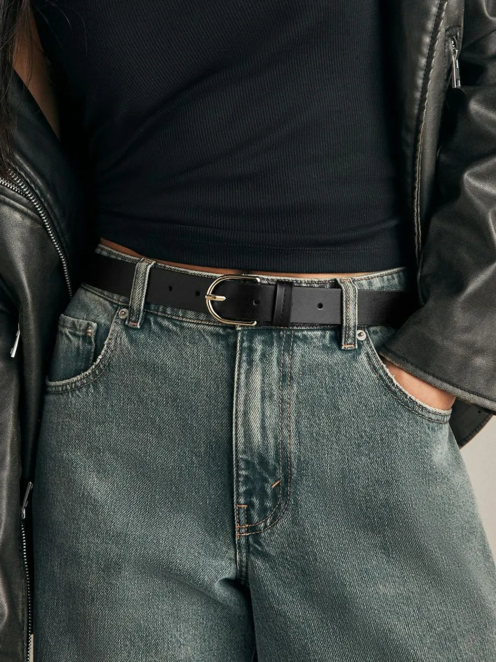 Next Black/Gold Regular Leather Belt^Women Belts