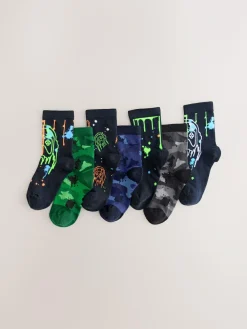 Next Black/Green Drippy Gamer Cotton Rich Socks 7 Pack^BOY Socks