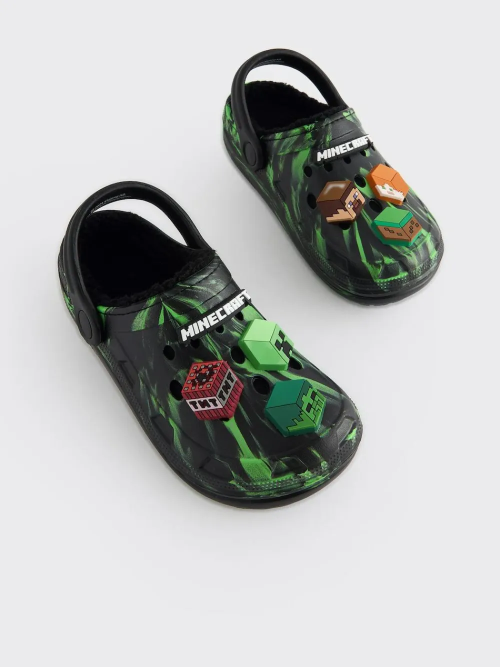 Online Next Minecraft Warm Lined Slipper Clogs Black/Green