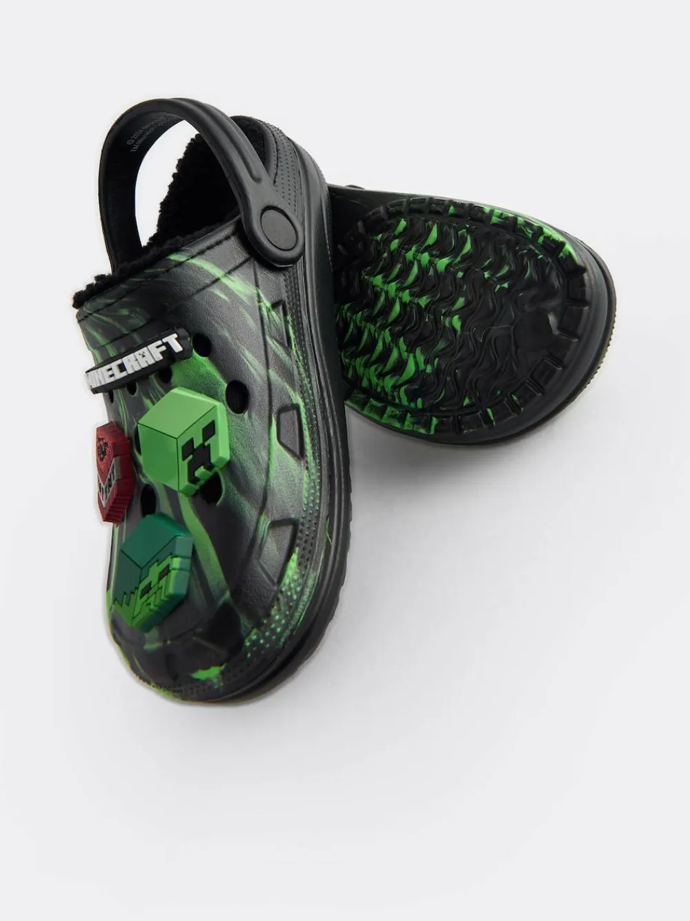 Online Next Minecraft Warm Lined Slipper Clogs Black/Green