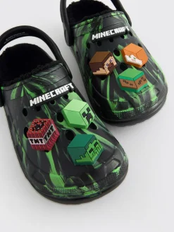 Online Next Minecraft Warm Lined Slipper Clogs Black/Green