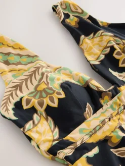 Next Black/Green Paisley Plunge Shaping Tummy Control Swimsuit^Women Swimwear