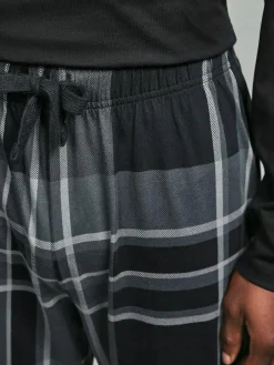 Next Black/Grey Check Long Sleeve 100% Cotton Pyjamas Set^ Pyjamas|Nightwear