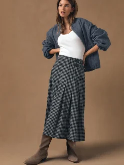 Clearance Next Black/Grey Gingham Midi Kilt Skirt