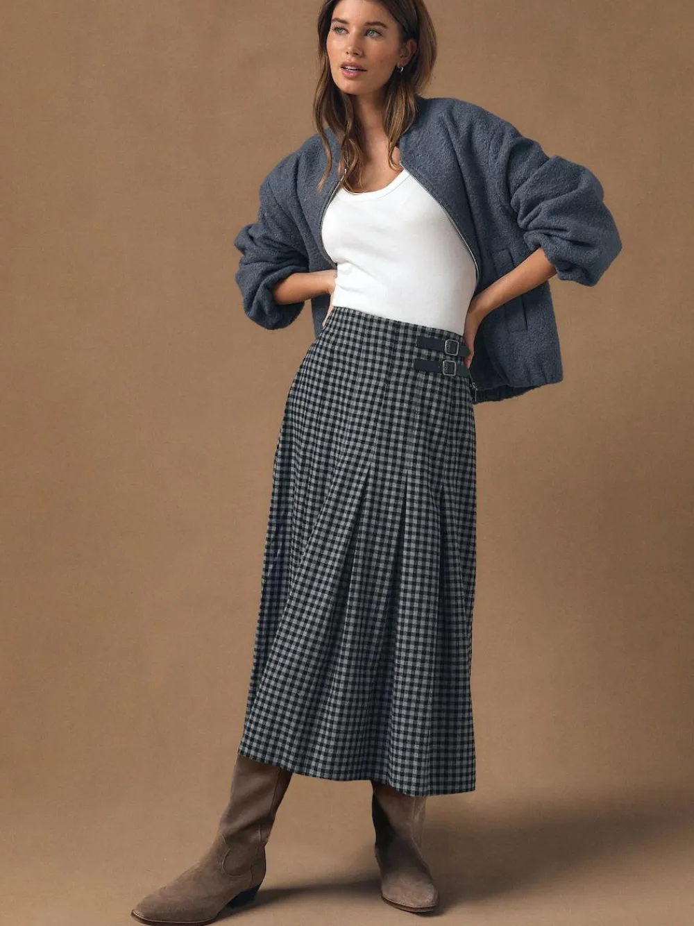 Clearance Next Black/Grey Gingham Midi Kilt Skirt