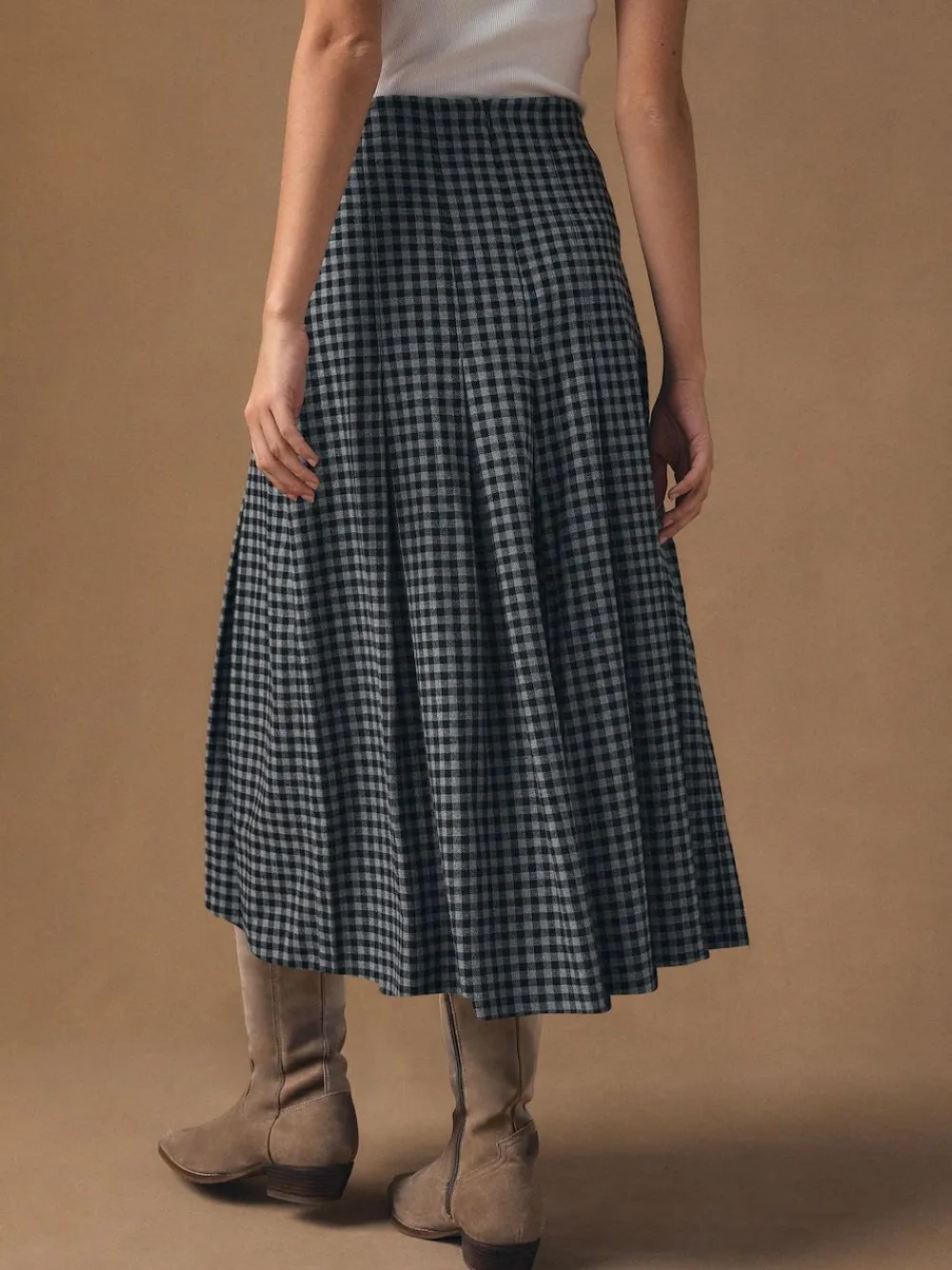 Clearance Next Black/Grey Gingham Midi Kilt Skirt
