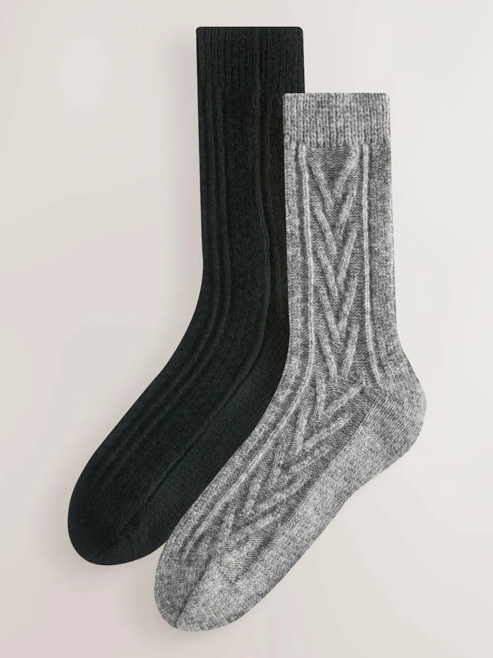 Discount Next Black/Grey Heavyweight Thermal Cable Socks 2 Pack