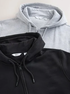 Best Next Black/Grey Marl Cotton Rich Heavyweight Jersey Full Zip Hoodies 2 Pack