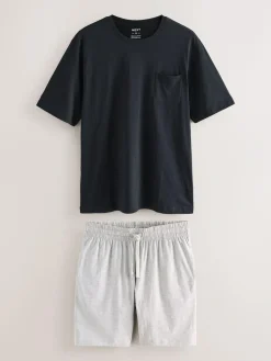 Best Next Short Sleeve Jersey Pyjamas Set Black/Grey Marl