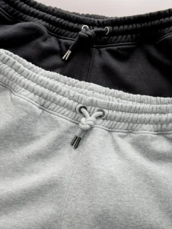 Outlet Next Slim Fit Brushback Heavyweight 2 Pack Joggers Black/Grey Marl