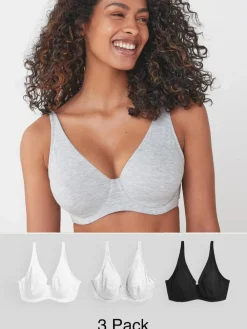 Discount Next Non Pad Full Cup DD+ Cotton Blend Ultimate Comfort Bras 3 Pack Black/Grey Marl/White