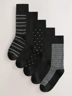 Outlet Next Pattern Smart Socks 5 Pack Black/Grey