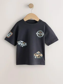 Next Black/Grey Race Car Short Sleeve Graphic T-Shirts 3 Pack (3mths-7yrs)^BOY Tops|T-Shirts