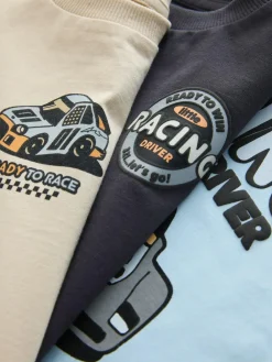 Next Black/Grey Race Car Short Sleeve Graphic T-Shirts 3 Pack (3mths-7yrs)^BOY Tops|T-Shirts