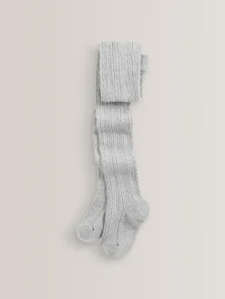 Discount Next Regular Length Cotton Rich Cable Tights 3 Pack Black/Grey