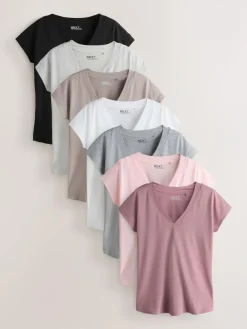 New Next Black/Grey/Pink Cap Sleeve T-Shirts 7 Pack