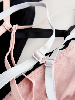 Outlet Next Cotton Ribbed Logo Bralettes 3 Pack Black/Grey/Pink