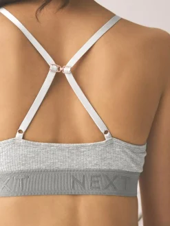 Outlet Next Cotton Ribbed Logo Bralettes 3 Pack Black/Grey/Pink