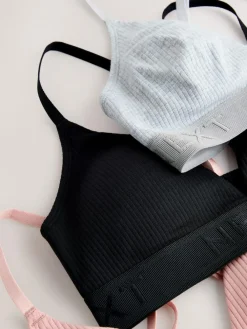 Outlet Next Cotton Ribbed Logo Bralettes 3 Pack Black/Grey/Pink