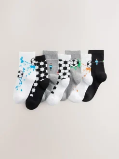 Online Next Black/Grey/White Football Cotton Rich Socks 7 Pack