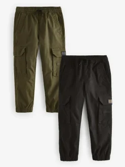New Next Black/Khaki Green Cargo Trousers 2 Pack (3-16yrs)