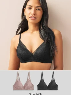 Online Next Pad Non Wire Lace Detail Ultimate Comfort Bras 2 Pack Black/Mauve Purple