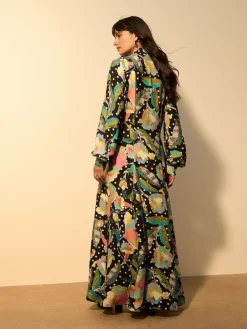 Online Next Printed Long Sleeve Shirt Dress Black/Multi Floral