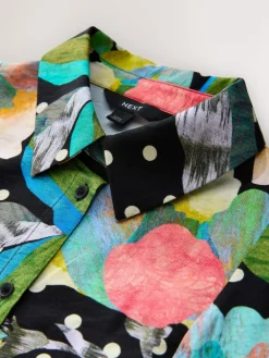 Online Next Printed Long Sleeve Shirt Dress Black/Multi Floral