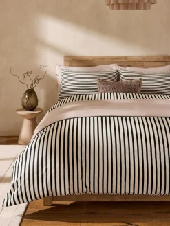 Next Black/Natural Slim Stripe Duvet Cover and Pillowcase Set^ Bedsets & Duvet Covers