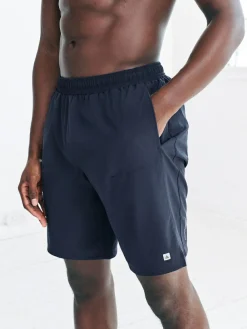 Next Black/Navy Blue 9 Inch Active Gym Sports Shorts 2 Pack