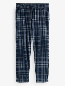 Next Black/Navy Blue Check Jersey 100% Cotton Pyjama Bottoms 2 Pack^ Pyjamas