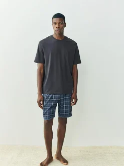 Outlet Next Black/Navy Blue Check Short Sleeve Jersey Pyjamas Set 2 Pack