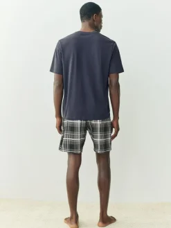 Outlet Next Black/Navy Blue Check Short Sleeve Jersey Pyjamas Set 2 Pack