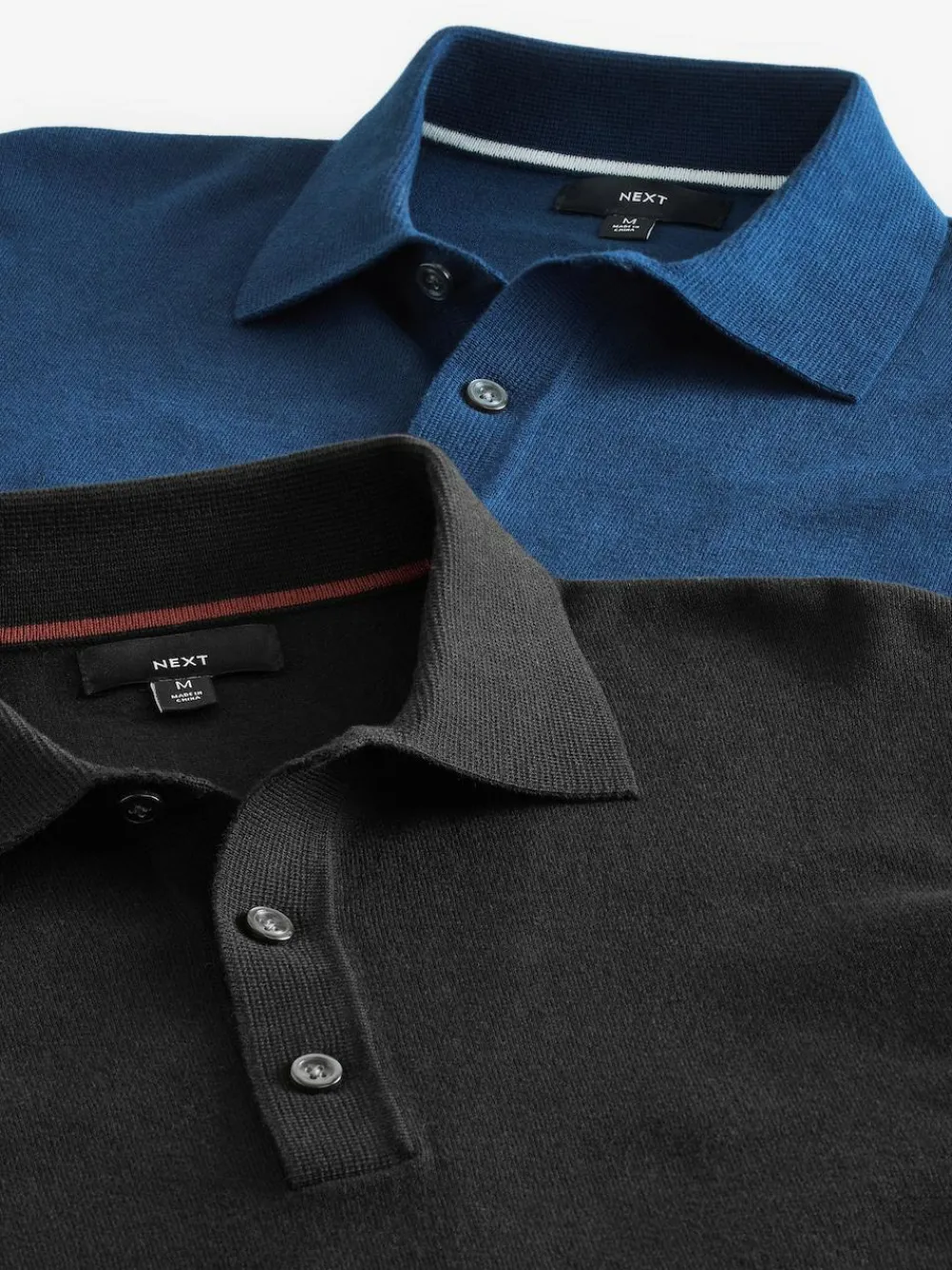 Online Next Regular Fit Knitted Long Sleeve Polo Shirts 2 Pack Black/Navy Blue