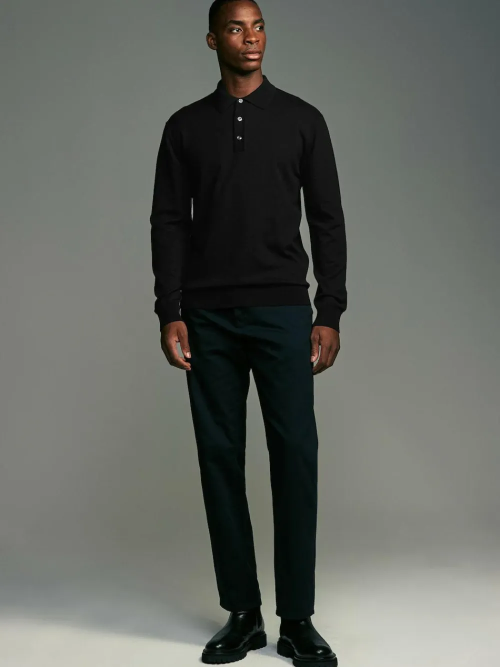 Online Next Regular Fit Knitted Long Sleeve Polo Shirts 2 Pack Black/Navy Blue