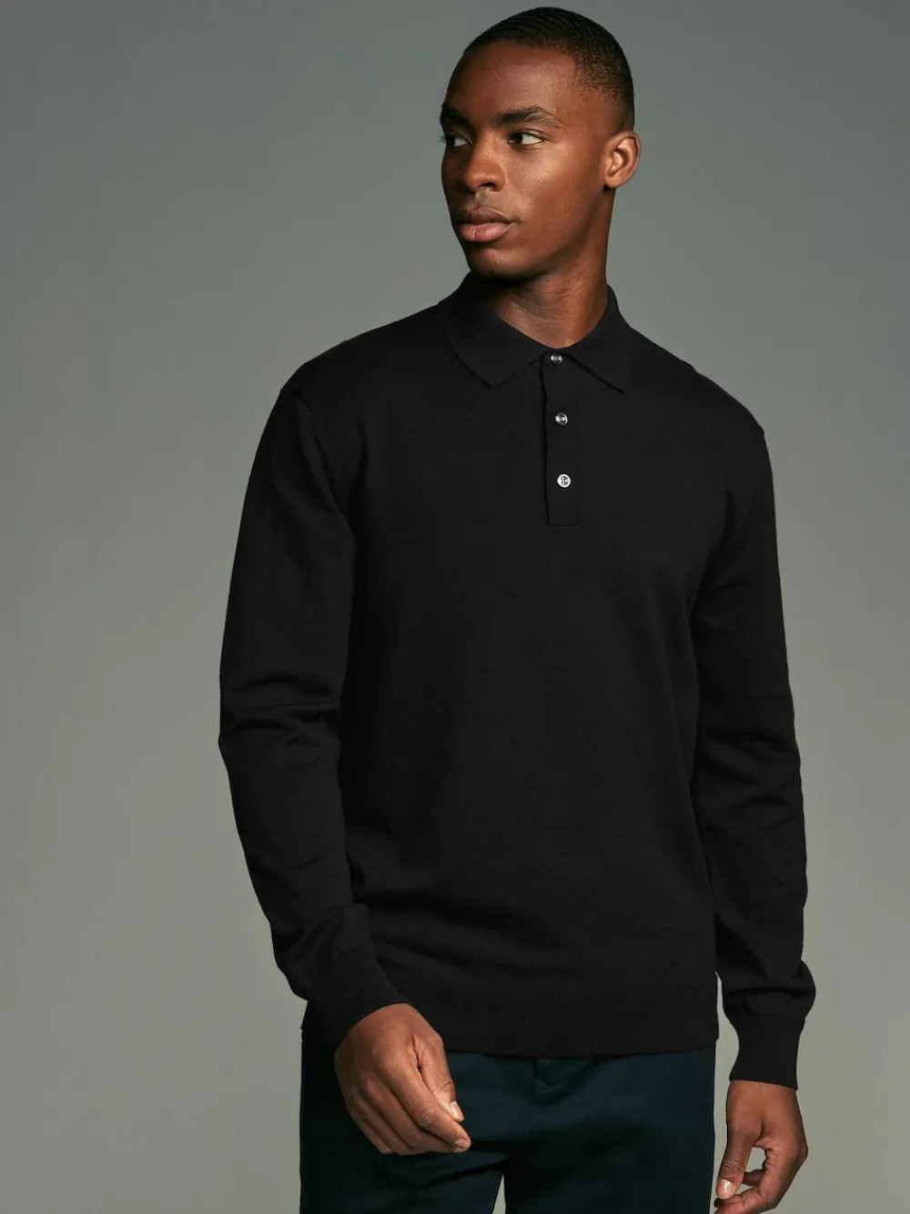 Online Next Regular Fit Knitted Long Sleeve Polo Shirts 2 Pack Black/Navy Blue