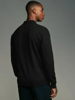 Online Next Regular Fit Knitted Long Sleeve Polo Shirts 2 Pack Black/Navy Blue