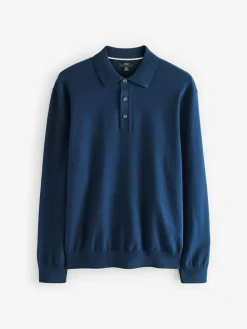 Online Next Regular Fit Knitted Long Sleeve Polo Shirts 2 Pack Black/Navy Blue