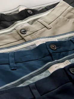 Best Next Black/Navy/Stone/Blue Slim Stretch Chino Trousers 4 Pack