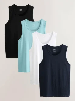New Next 100% Cotton Vests 4 Pack Black/Navy/White/Blue