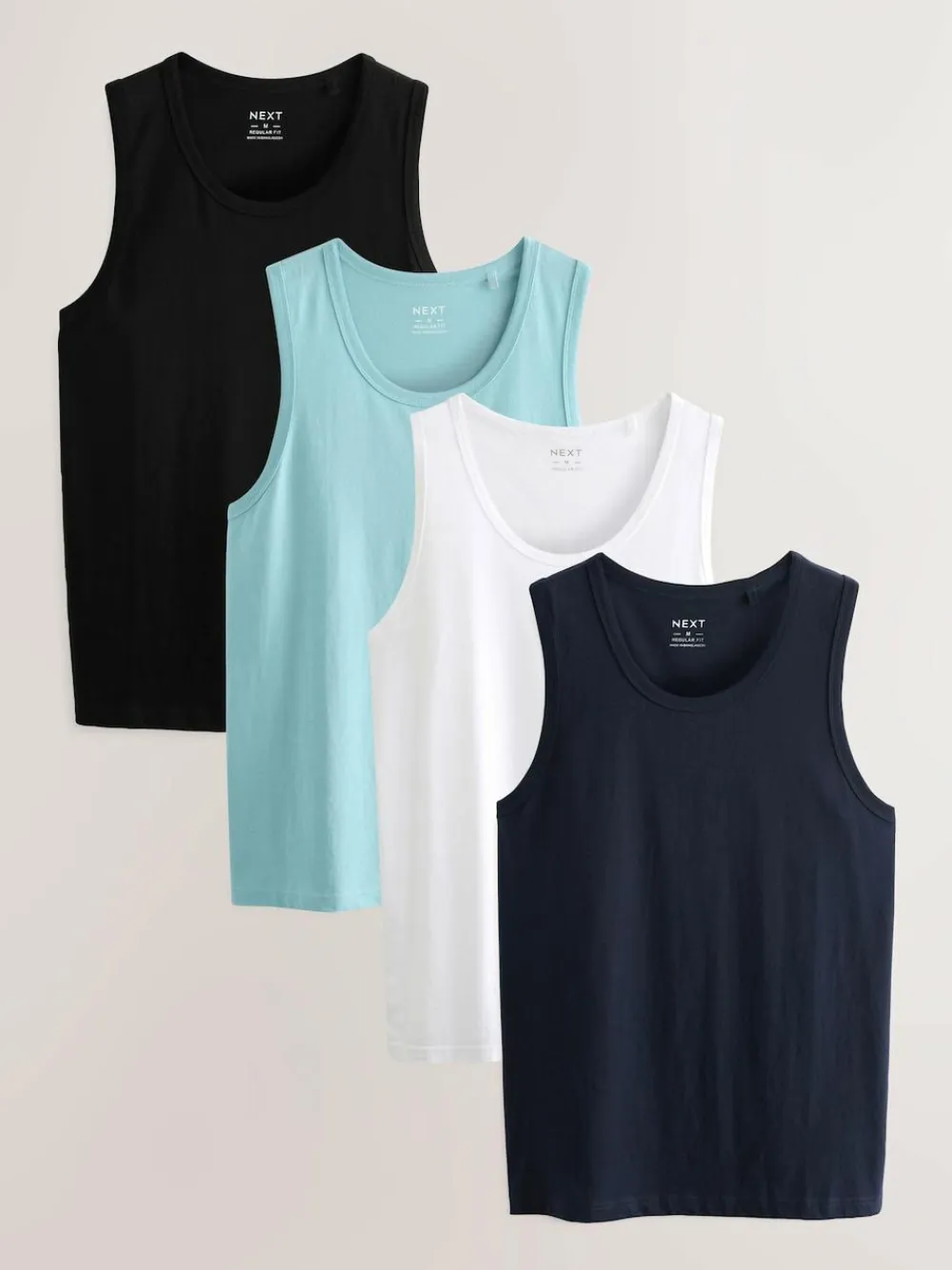 New Next 100% Cotton Vests 4 Pack Black/Navy/White/Blue