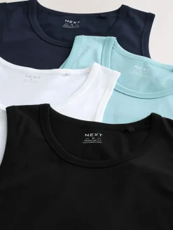 New Next 100% Cotton Vests 4 Pack Black/Navy/White/Blue
