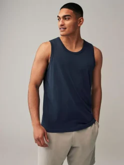 New Next 100% Cotton Vests 4 Pack Black/Navy/White/Blue