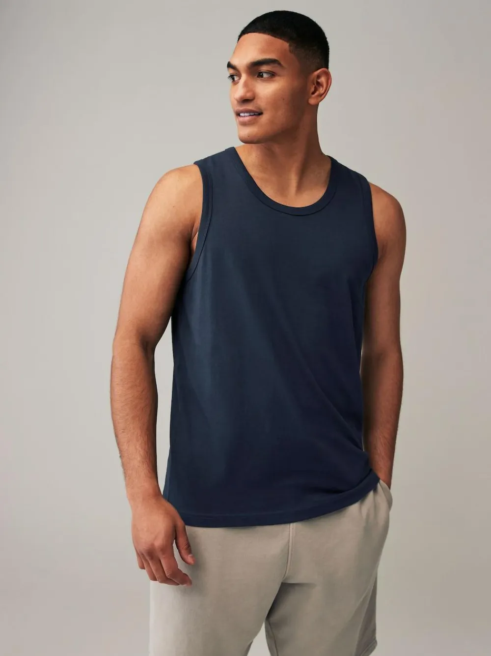 New Next 100% Cotton Vests 4 Pack Black/Navy/White/Blue