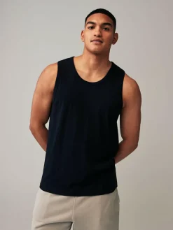 New Next 100% Cotton Vests 4 Pack Black/Navy/White/Blue