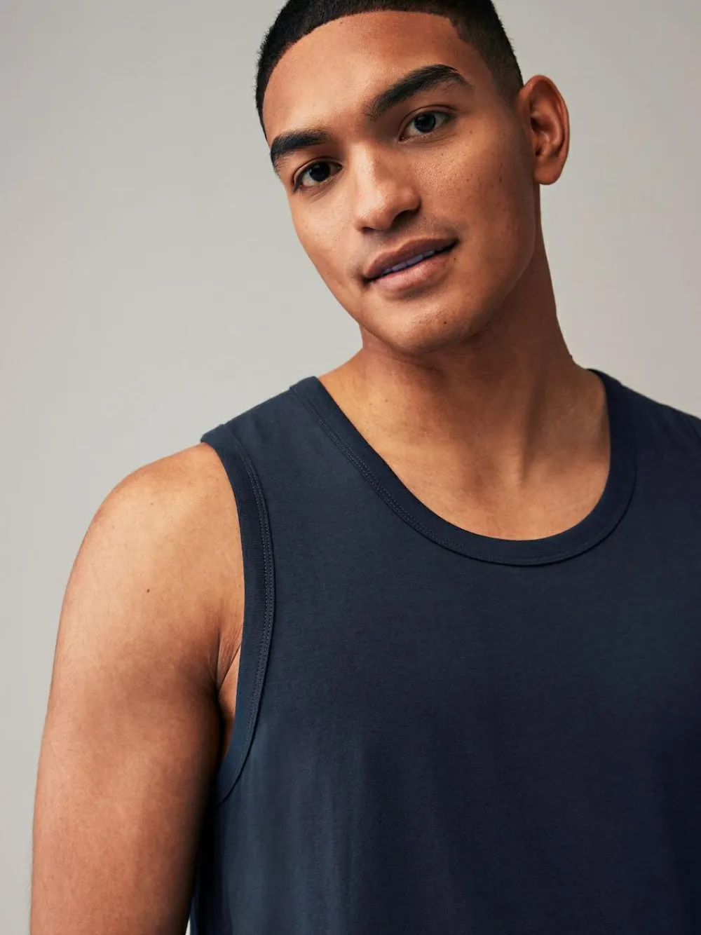 New Next 100% Cotton Vests 4 Pack Black/Navy/White/Blue