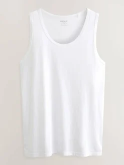 New Next 100% Cotton Vests 4 Pack Black/Navy/White/Blue